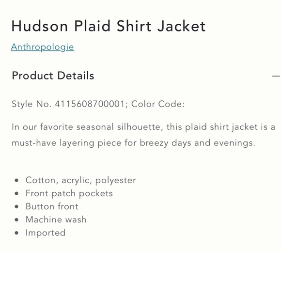 ANTHROPOLOGIE HUDSON PLAID OVERSIZED SHIRT JACKET SHACKET - Picture 4 of 16